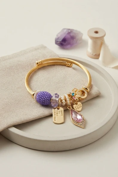 Mey İthalat® Lila Damla Model Charmlı Bileklik ürün görseli 1