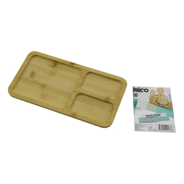 DİKDÖRTGEN 3 BÖLMELİ=2+1 AHŞAP BAMBU SERVİS SUNUM TEPSİ - TAHTASI 24.8 X 13.8 X 1.4CM (5224) ürün görseli 1
