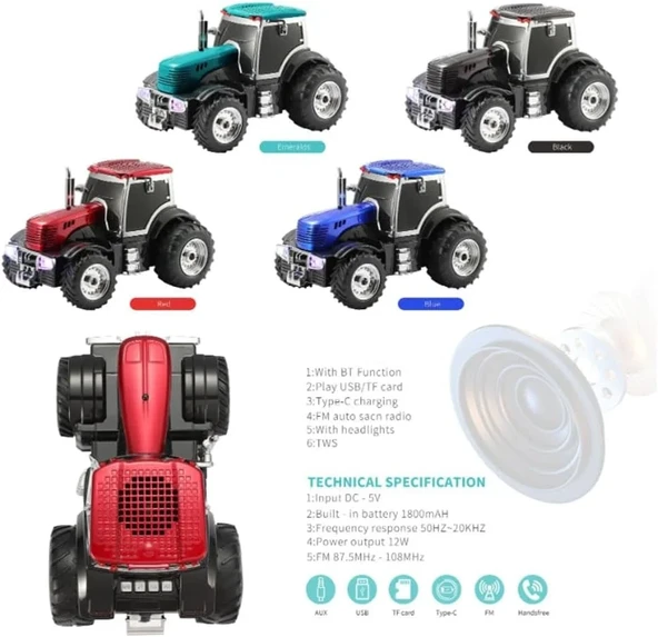 Şarjlı Nostaljik Traktör Tasarımlı Usb/aux Çıkışlı Fm Radyolu Bluetooth Hoparlör Speaker (5224) ürün görseli 1