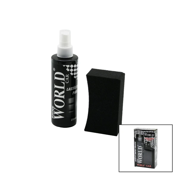 SHINE WORLD CAR  LASTİK - TAMPON  PARLATICI SPREY SETİ  PLASTİK ŞİŞE   250ML ± %10 PARLATMA SÜNGERİ (5224) ürün görseli 1