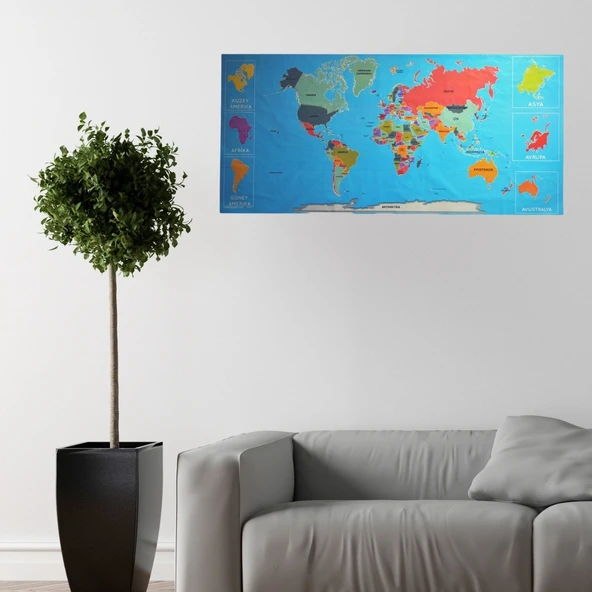 Renkli Atlas Dünya Haritası Manyetik Yapıştırıcı Gerektirmeyen Duvar Stickerı 118 CM * 56 CM (5224) ürün görseli 1