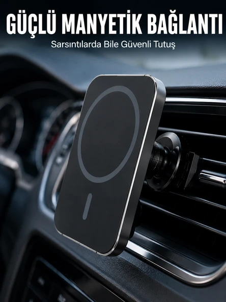 Mey İthalat® 15W MagSafe Uyumlu Manyetik Araç Şarj Standı | Güçlü Mıknatıslı Telefon Tutucu ürün görseli 1