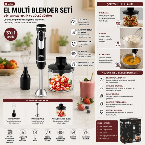 2HIZ AYAR - PASLANMAZ ÇELİK BIÇAK EL MULTİ BLENDER SETİ 700ML HAZNELİ SHB-7529 (5224) ürün görseli 1