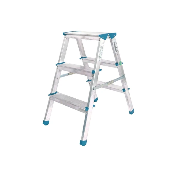 3+3 ÇİFT BASAMAKLI ALÜMİNYUM METAL MERDİVEN YÜKSEKLİK = 69CM BAŞ GENİŞLİK = 8CM (5224) ürün görseli 1