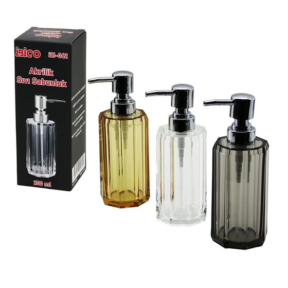 UZUN SEKİZGEN ŞEFFAF - RENKLİ AKRİLİK - MİKA KRİSTAL  SIVI SABUNLUK  200ML (5224) ürün görseli 1