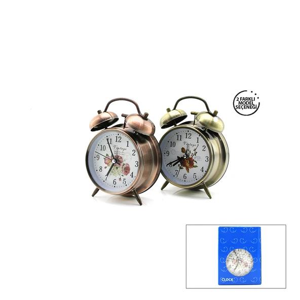 TWIN BELL ALARM CLOCK YUVARLAK MASA ÇALAR SAAT METAL KASA ESKİTME DESENLİ PİLLİ - IŞIKLI ÇAP: 10CM BGC-52 HERHANGİ BİR RENK GÖNDERİLİR (5224) ürün görseli 1