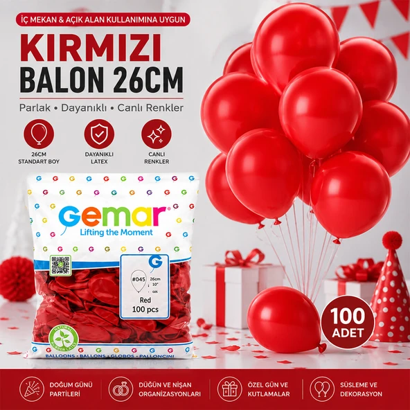 İÇ MEKAN - KIRMIZI BALON 10 INC - 26CM - 100PCS (5224) ürün görseli 1