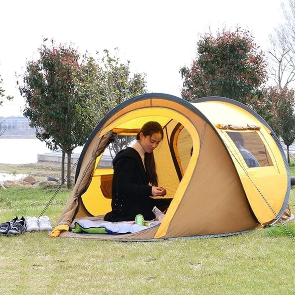 2 Kişilik Vagon Tipi Yarı Otomatik Kamp Çadırı – Çift Kapılı, Çift Pencereli, Hafif Taşınabilir Outdoor Doğa Çadırı 220x120x90 cm (5224) ürün görseli 1