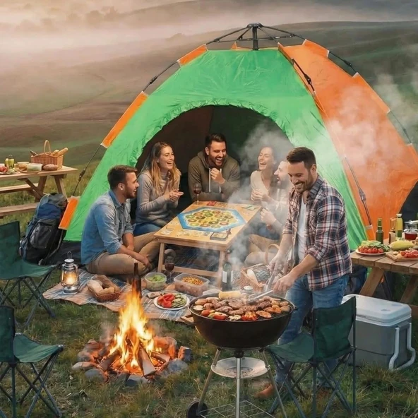 6 Kişilik Otomatik Kurulum Kamp Çadırı – Outdoor Aile, Doğa, Suya Dayanıklı Hızlı Kurulum Çadır 220x250x160 cm (5224) ürün görseli 1