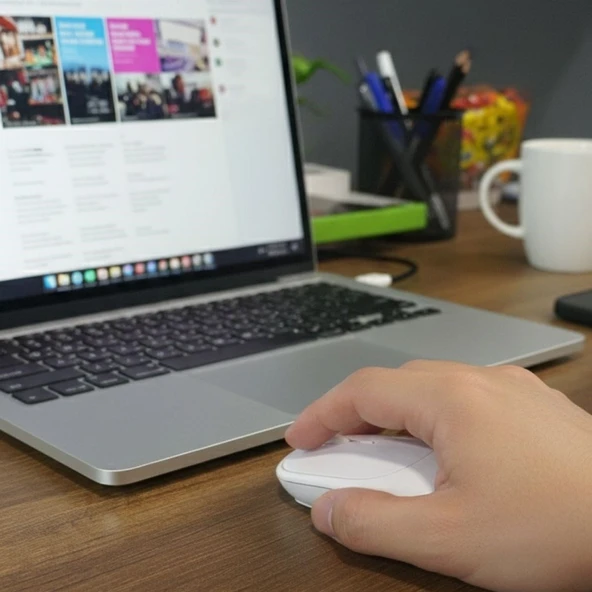 Beyaz Renkli Ergonomik Sessiz Kablosuz Mouse – USB Alıcılı, Ofis ve Oyun İçin Konforlu Bilgisayar Faresi MS6310 (5224) ürün görseli 1