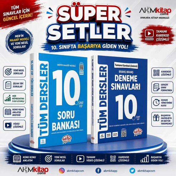 Editör Yayınları 10.Sınıf VİP Tüm Dersler Soru ve Deneme Seti 2 Kitap ürün görseli 1