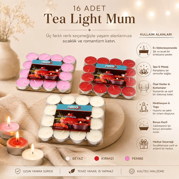 16 PARÇA  KIRMIZI TEA LİGHT YUVARLAK MUM (5224) ürün görseli 1