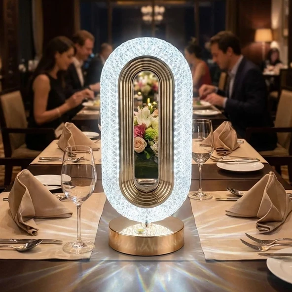 Oval Şeklinde Kristal LED Masa Lambası – Dokunmatik, 3 Renk Işık Modlu, Şarjlı Dekoratif Gece Lambası (5224) ürün görseli 1