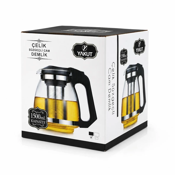 ÇELİK SÜZGEÇLİ CAM DEMLİK 1500ML (5224) - Resim 2