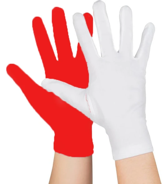 Gösteriler İçin 1 Çift Kırmızı Beyaz Pandomim Eldiveni Çocuk Boy (5224) ürün görseli 1