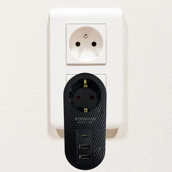 2 USB,1 TYPE-C Girişli 1'li Çocuk Korumalı,Isıya Karşı Dayanıklı 2500Watt Termal Akım Korumalı Priz (5224) ürün görseli 1