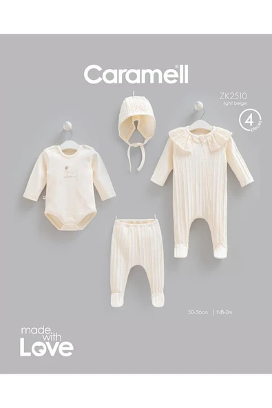 Caramell %100 Pamuk 4lü Tulumlu Very Nice Set 0-3 Ay 50-56 cm Bej CRML.ZK2510.BEJ ürün görseli 1