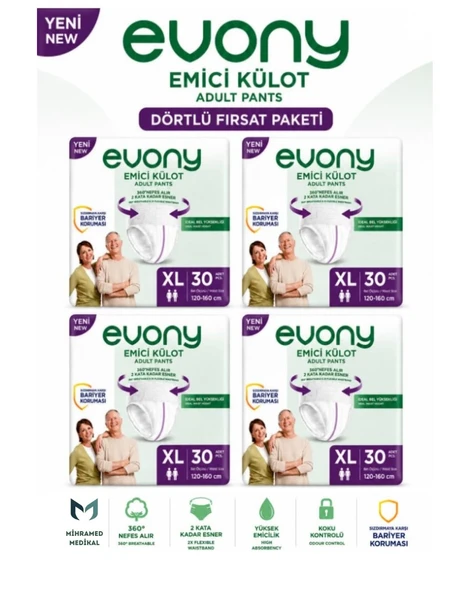 EVONY Emici Külot Yetişkin Hasta Bezi XL 30 Lu 4 Paket ürün görseli 1