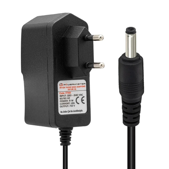 Powermaster PM-17361 7.8 Volt - 1.2 Amper 3.5*1.35 Mm Uçlu Plastik Kasa Adaptör ürün görseli 1