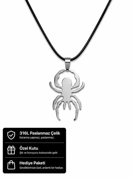 316L Paslanmaz Çelik Örümcek Figürlü Kolye – Gotik Tarz Unisex Çelik Kolye ürün görseli 1