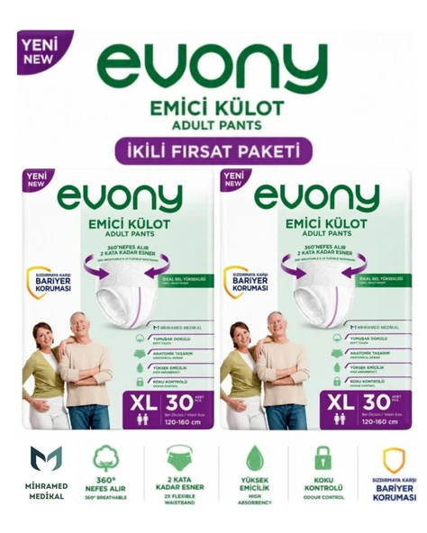 EVONY Emici Külot Yetişkin Hasta Bezi XL 30 Lu 2 Paket ürün görseli 1