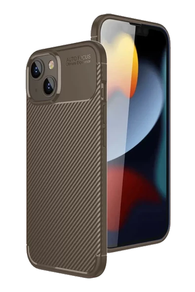 Newface Apple iPhone 15 Kılıf Auto Focus Karbon Kapak - Kahverengi ürün görseli 1