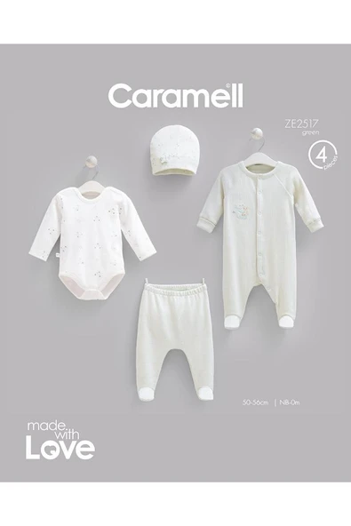 Caramell %100 Pamuk 4lü Tulumlu Teddy Bear Set 0-3 Ay 50-56 cm Yeşil CRML.ZE2517.YSL ürün görseli 1