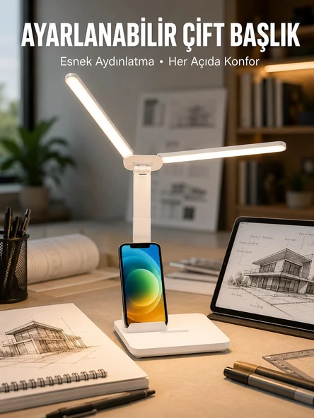 Ayarlanabilir Kısılabilir LED Masa Lambası | Entegre Kalemlik ve Telefon Tutucu Özellikli Yeni Nesil ürün görseli 1