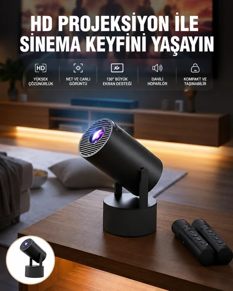 Akıllı Projeksiyon Cihazı Karaoke Mikrofonlu 1080P Android Yeni Nesil ürün görseli 1