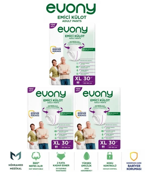 EVONY Emici Külot Yetişkin Hasta Bezi XL 30 Lu 3 Paket ürün görseli 1