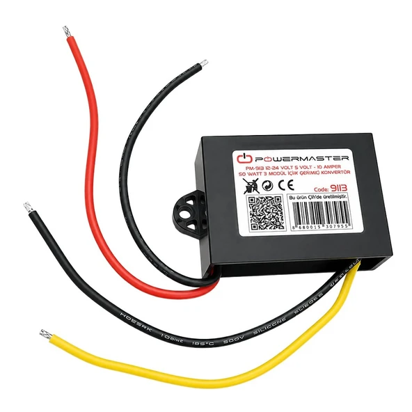 Powermaster PM-9113 12-24V Giriş 5V 10A 50W DC-DC Voltaj Düşürücü Çevirici Konvertör ürün görseli 1