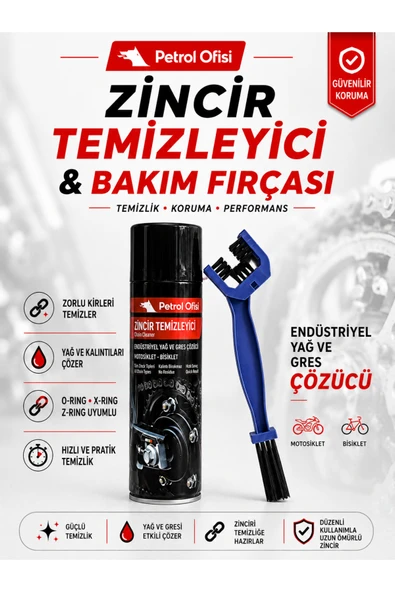 Petrol Ofisi Zincir Temizleyici Sprey + Çift Taraflı Motosiklet Zincir Fırçası ürün görseli 1