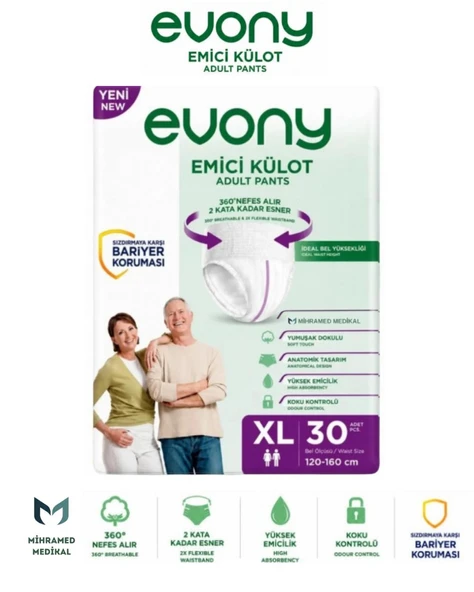 EVONY Emici Külot Yetişkin Hasta Bezi XL 30 Lu 1 Paket ürün görseli 1
