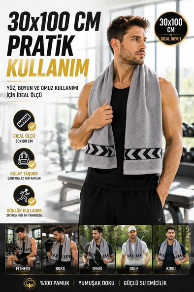 Gri 30x100 cm %100 Pamuk 450 GSM Spor Havlusu Fitness Gym Boks Tenis Golf Yüz Havlusu Yıkanabilir ürün görseli 1