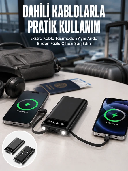 20.000 Mah Led Işıklı Lcd Ekran Usb Girişli Type-c Lightning Powerbank Yeni Nesil ürün görseli 1