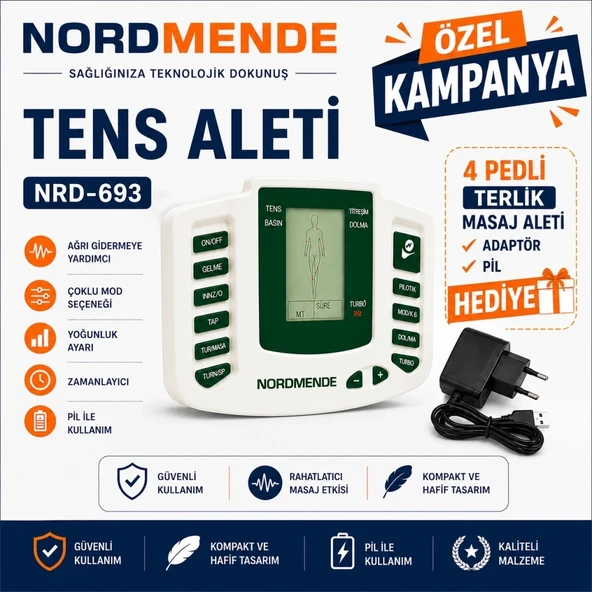 Tens Cihazı 4 Pedli Dijital Masaj Cihazı | Adaptör 4 Ped Ve Pil Hediyeli ürün görseli 1