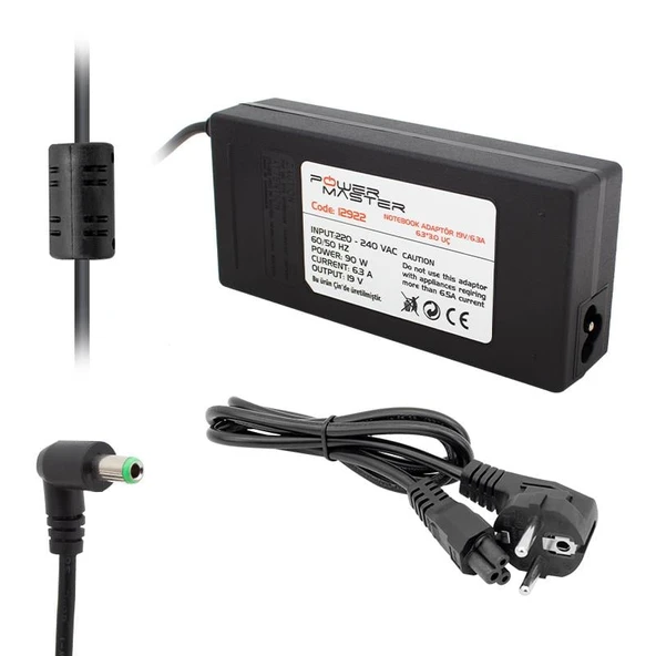 Powermaster PM-12922 Toshiba Uyumlu 19V 6.3A Notebook Adaptörü 6.3X3.0Mm Uçlu Şarj Cihazı ürün görseli 1