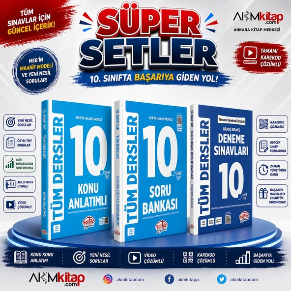 Editör Yayınları 10.Sınıf VİP Tüm Dersler Konu Soru ve Deneme Seti 3 Kitap ürün görseli 1