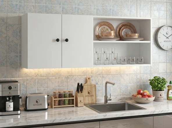 Kenzlife hazır mutfak dolabı supsup mat beyaz 160*60*32 arkalıklı % 100 MDF gövde ürün görseli 1