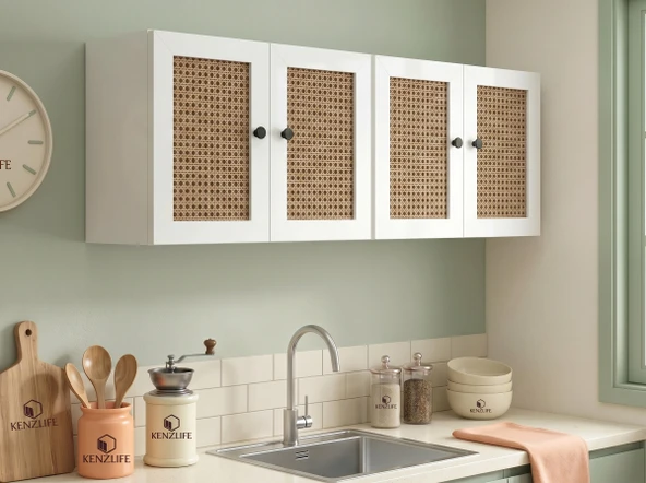 Kenzlife hazır mutfak dolabı esma mat beyaz 160*60*22 hazeran kare kapak suntalam gövde arkalıklı ürün görseli 1