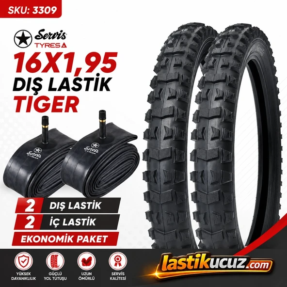 Servis 16X1.95 DIŞ LASTİK (TIGER) Bisiklet Lastiği +İç Lastiği (2 ŞER ADET TAKIM) ürün görseli 1