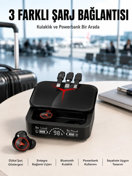 Tws Powerbank Kutulu Dijital Göstergeli Bluetooth Kulaklık Kablosuz Kulakiçi Kulaklık Yeni Nesil ürün görseli 1