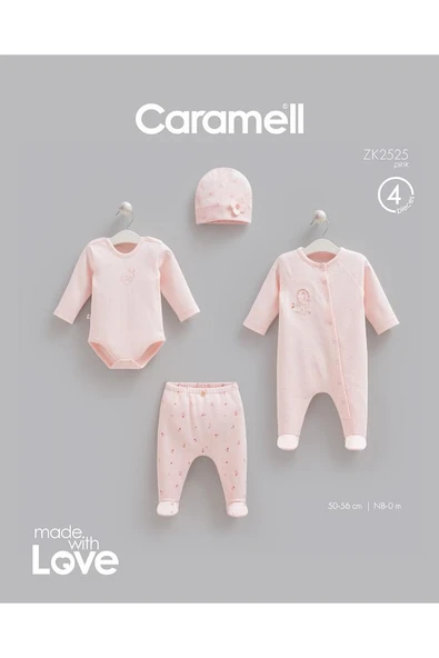 Caramell %100 Pamuk 4lü Tulumlu Very Nice Set 0-3 Ay 50-56 cm Pembe CRML.ZK2510.PMB ürün görseli 1