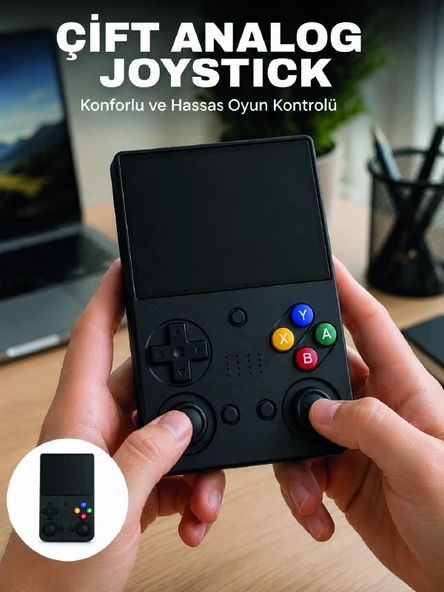 3.5 İnç IPS Ekran Retro Oyun Konsolu 64GB Dahili Hafıza Çift Analog Joystick Taşınabilir El Konsolu ürün görseli 1