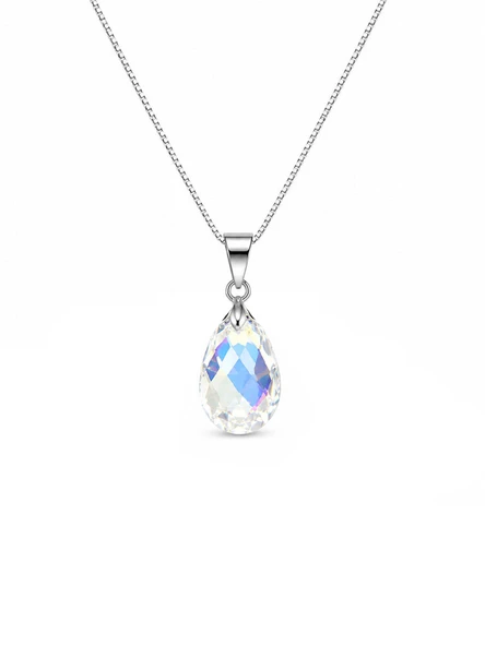 925 Ayar Swarovski Taşlı 6106 Damla 16mm Crystal AB Kadın Gümüş Kolye ürün görseli 1