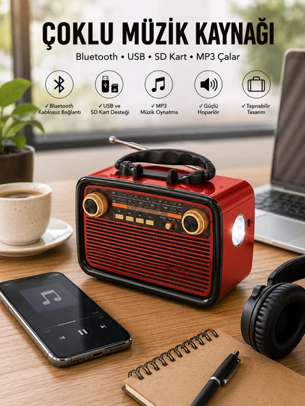 Nostaljik Radyo Bluetooth Bağlantılı Müzik Kutusu Ahşap ürün görseli 1