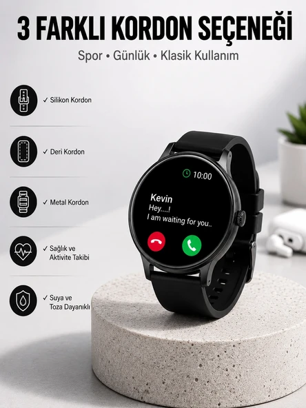 Akıllı Saat Sesli Görüşme Bluetooth Bağlantılı 3 Kordonlu Yeni Nesil ürün görseli 1