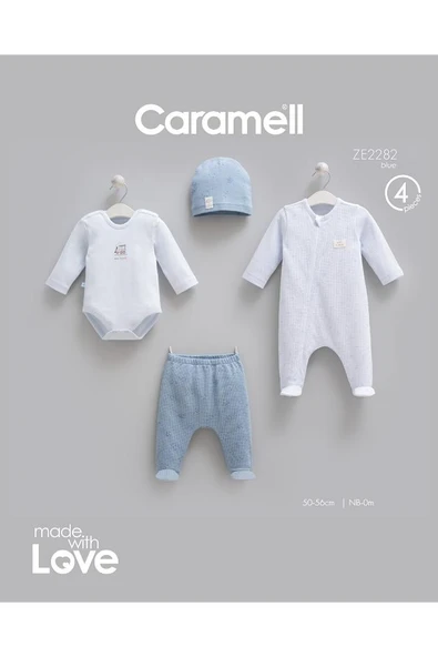 Caramell %100 Pamuk 4lü Tulumlu Mini Travel Set 0-3 Ay 50-56 cm İndigo CRML.ZE2282.İNDG ürün görseli 1
