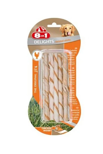 8in1 Delights Twisted Sticks Tavuklu Köpek Ağız Bakım Çubuğu 10'lu 55 gr ürün görseli 1