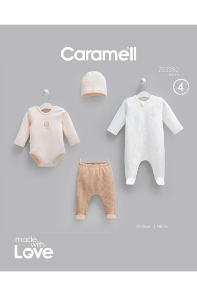 Caramell %100 Pamuk 4lü Tulumlu Mini Travel Set 0-3 Ay 50-56 cm Kahve CRML.ZE2282.KAHV ürün görseli 1